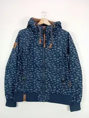 Vorschaubild 1 von Damen Sweatjacke Gr. 38/M Blau Grafisches Muster Kapuze