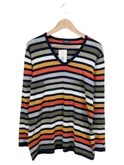 Vorschaubild 1 von Damen Pullover Mehrfarbig Gestreift V-Ausschnitt Einheitsgröße