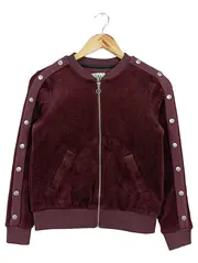 Vorschaubild 1 von Damen Sweatjacke Gr. 34/XS Rot Samt Streetwear Bomberjacke Reißverschluss