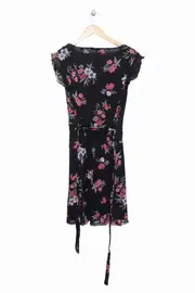 Vorschaubild 2 von Damen Wickelkleid Blumenmuster Rüschen Schwarz Gr. 38