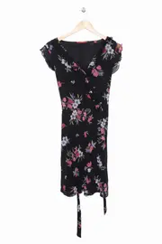 Vorschaubild 1 von Damen Wickelkleid Blumenmuster Rüschen Schwarz Gr. 38