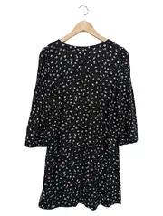 Vorschaubild 2 von Damen Freizeitkleid Gr. 38/M Schwarz Blumenmuster Viskose Elegant