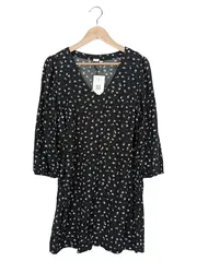 Vorschaubild 1 von Damen Freizeitkleid Gr. 38/M Schwarz Blumenmuster Viskose Elegant