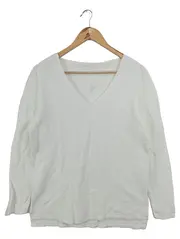 Vorschaubild 1 von Damen Pullover Langarm V-Ausschnitt Basic Weiß Gr. UNI