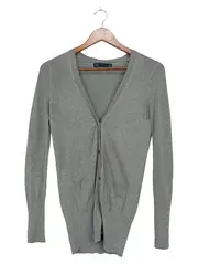 Vorschaubild 1 von Damen Strickjacke Grau Gr. 36/S Klassisch Elegant V-Ausschnitt Knopfleiste
