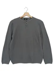 Vorschaubild 1 von Herren Pullover Grau Gr. 46/S Baumwolle Strick Henley Basic
