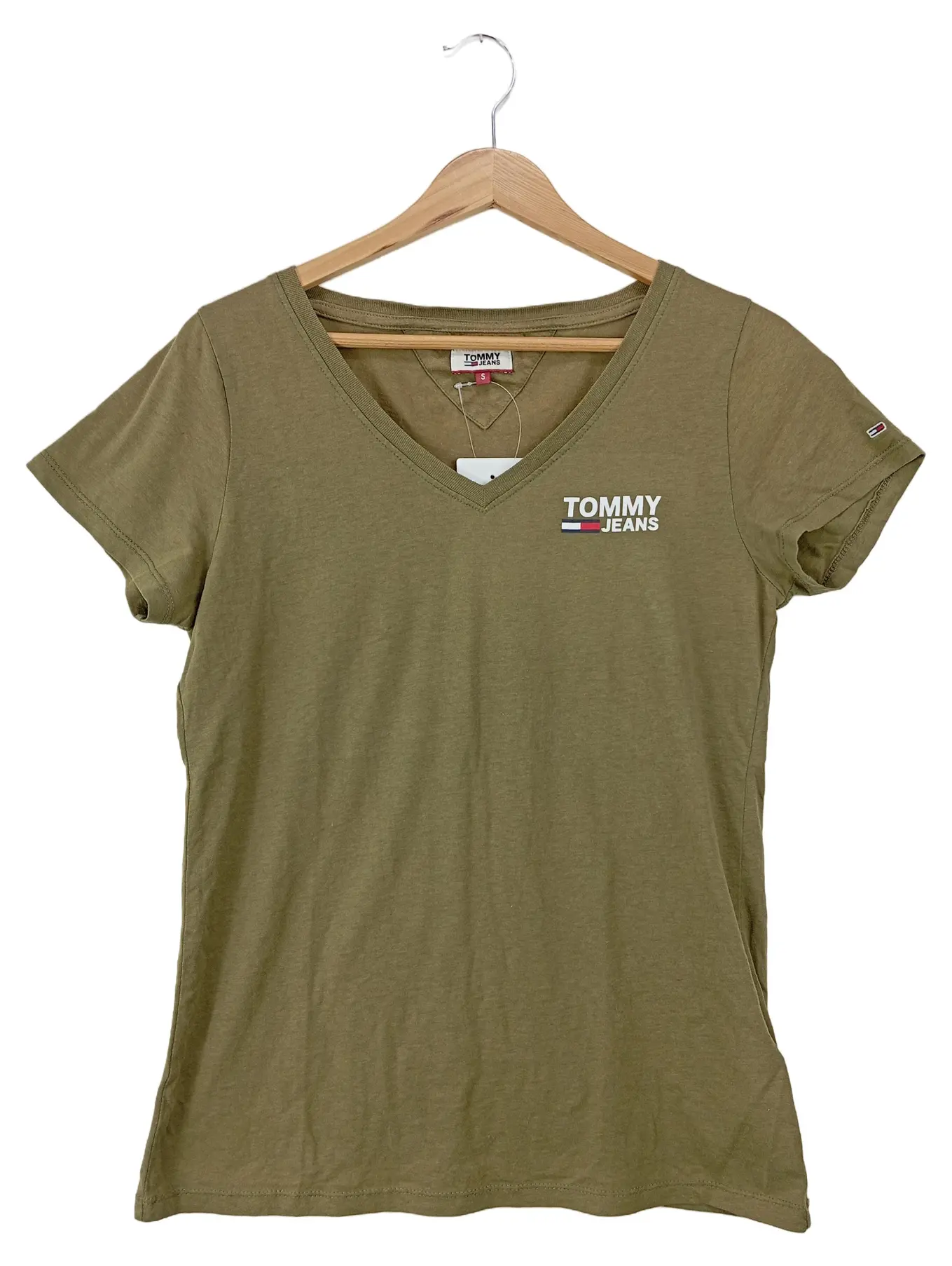 TOMMY HILFIGER Damen T-Shirt Grün Gr. 36/S Basic Casual Logo