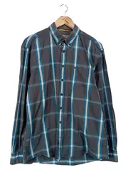 Vorschaubild 1 von Herren Freizeithemd Kariert Blau Gr. 50/L Casual Langarm Baumwolle