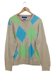 Vorschaubild 1 von Herren Pullover Argyle V-Ausschnitt Beige Gr. UNI