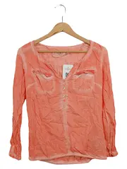 Vorschaubild 1 von Damen Bluse Orange Gr. 36/S Casual Langarm Viskose Henley