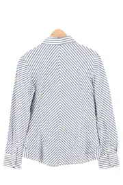 Vorschaubild 2 von Damen Hemdbluse Gr. 38/M Blau Gestreift Klassisch Baumwolle