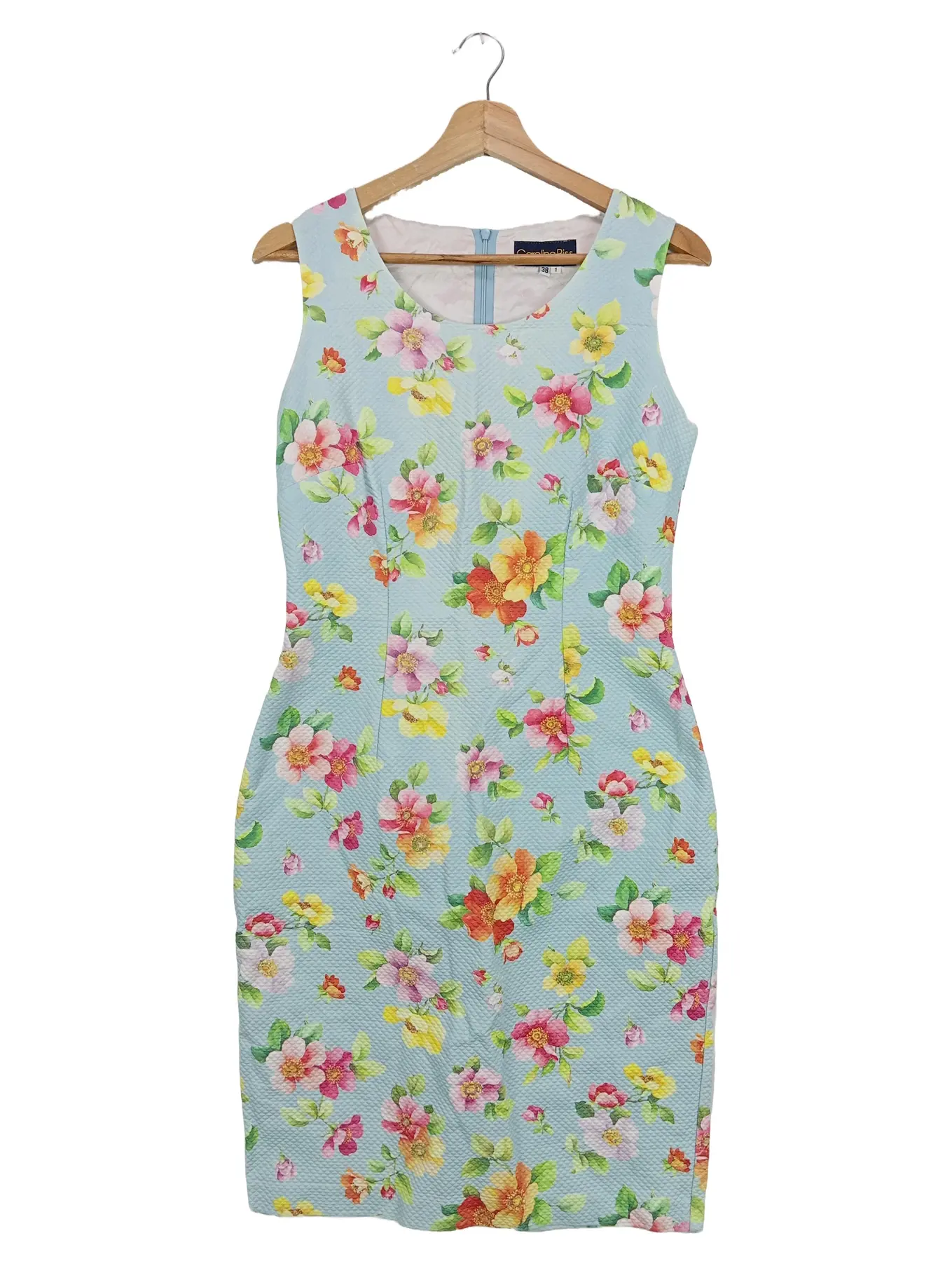 CAROLINE BISS Damen Freizeitkleid Gr. 38/M Blau Blumenmuster Sommerkleid Elegant