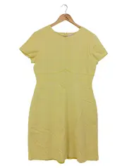 Vorschaubild 1 von Blusenkleid Damen Gr. 40/L Gelb Elegant Strukturmuster Midi