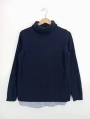 Vorschaubild 1 von Damen Pullover Gr. 38/M Blau Rollkragen Strukturmuster Basic