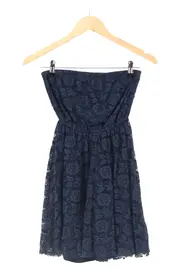 Vorschaubild 2 von Damen Sommerkleid Gr. 36/S Blau trägerlos Spitze Blumenmuster