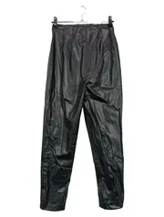 Vorschaubild 2 von Damen Lederhose XS 34 Schwarz High Waist Bundfaltenhose Kunstleder