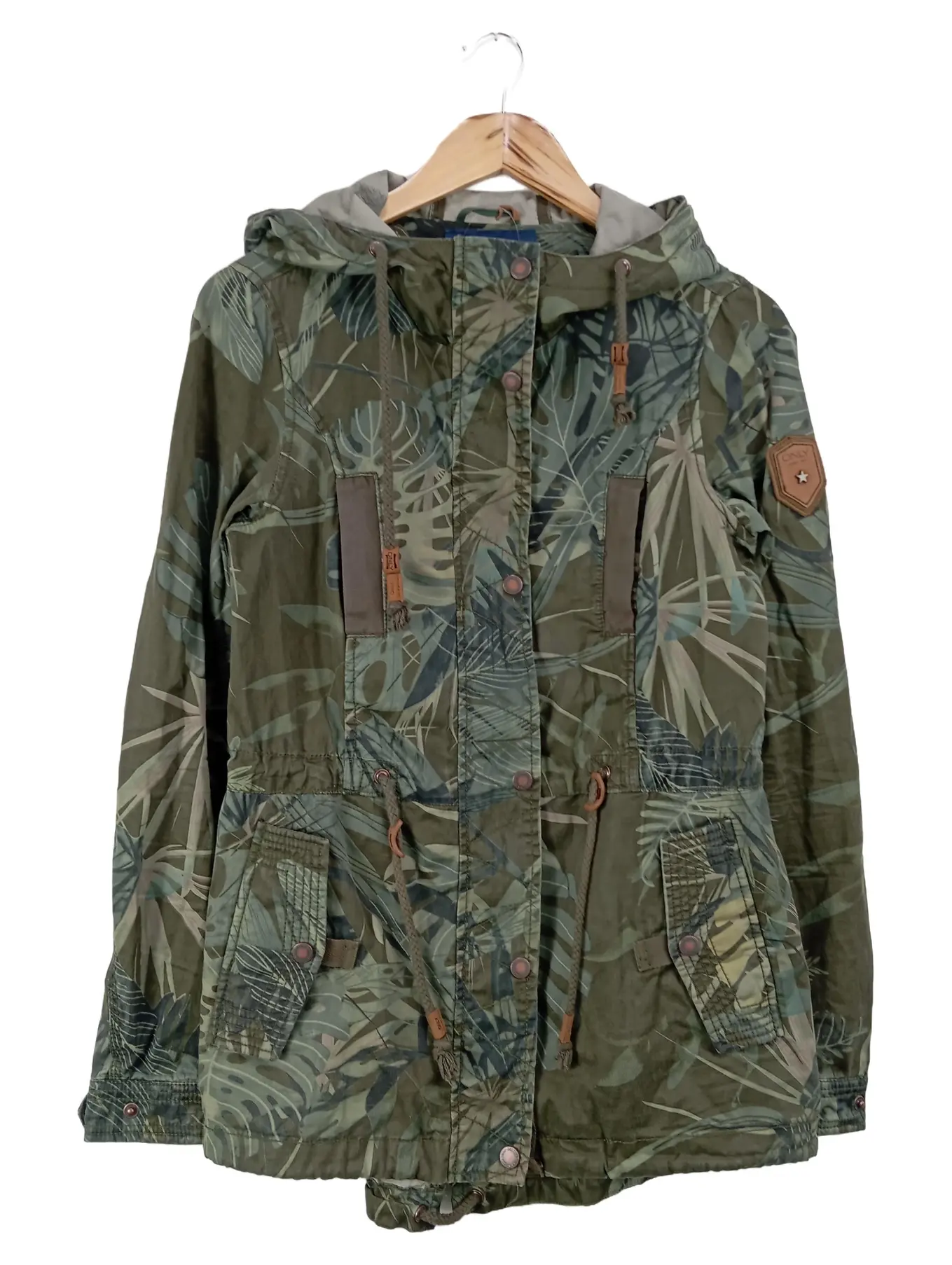 ONLY Leichte Jacke Damen Gr. 36/S Grün Floral Muster Kapuze Parka