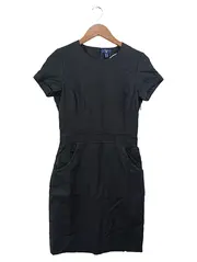 Vorschaubild 1 von Etuikleid Damen Gr. 34/XS Schwarz Wolle Business Elegant Kurzarm