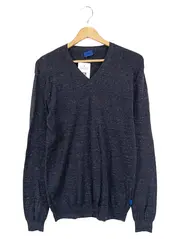 Vorschaubild 1 von Herren Pullover Gr. 46/S Blau Wolle Baumwolle V-Ausschnitt Klassisch Elegant