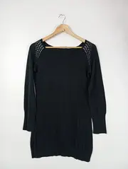 Vorschaubild 2 von Damen Freizeitkleid Gr. 38/M Schwarz Nieten Langarm Baumwolle