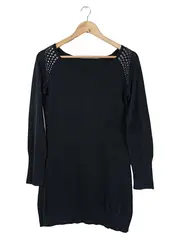 Vorschaubild 1 von Damen Freizeitkleid Gr. 38/M Schwarz Nieten Langarm Baumwolle