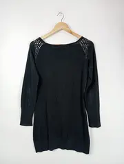 Vorschaubild 3 von Damen Freizeitkleid Gr. 38/M Schwarz Nieten Langarm Baumwolle