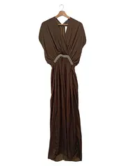 Vorschaubild 1 von Damen Freizeitkleid Maxikleid XS 34 Braun Elegant Bohemian Polyester