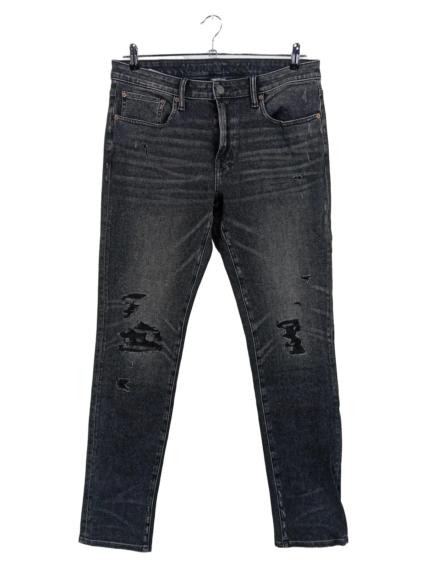 AMERICAN EAGLE OUTFITTERS Herren Jeans W34/L34 Schwarz Tapered Fit Casual AIRFLEX 360