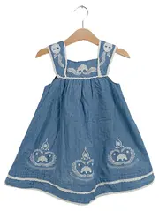 Vorschaubild 1 von Kinder Sommerkleid Gr. 98 Blau Stickerei Bohemian