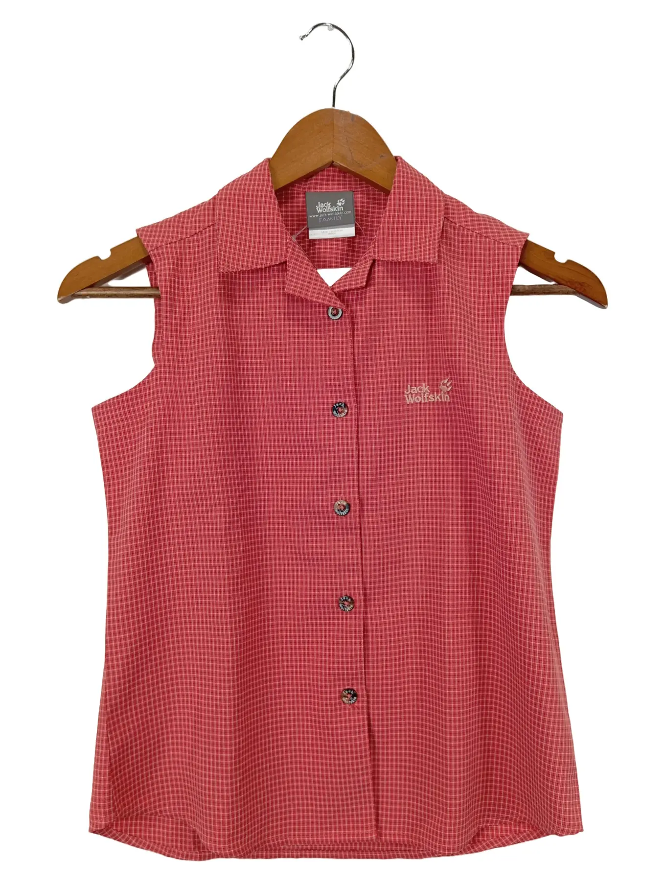 JACK WOLFSKIN Kinder Bluse Gr. 152 Rot Kariert Ärmellos Outdoor Freizeit