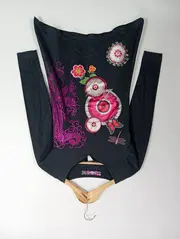 Vorschaubild 1 von Mädchen Langarmshirt Gr. 146/152 Schwarz Blumen Applikationen Bohemian