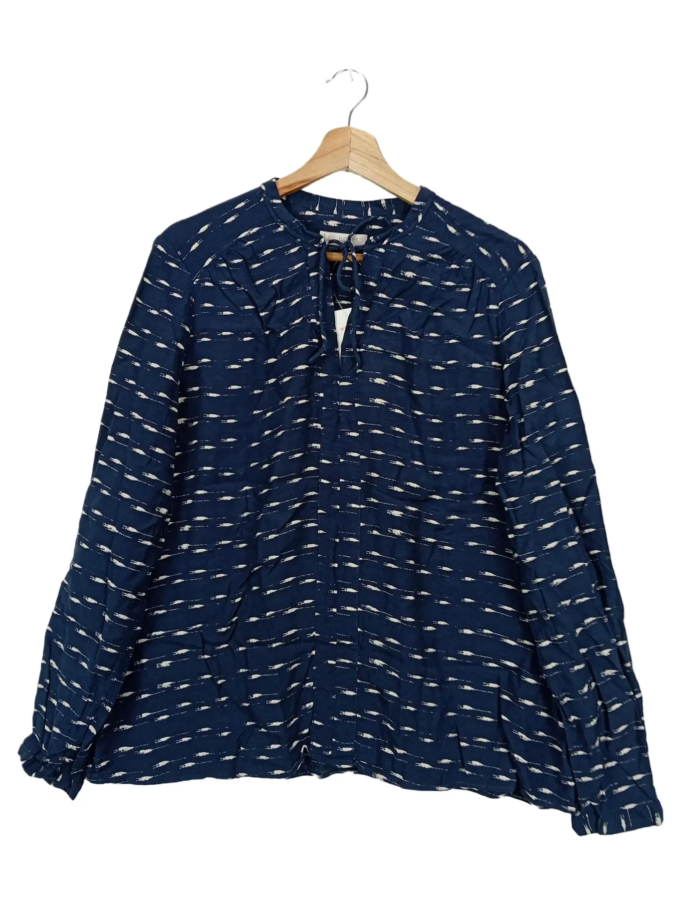 HOBBS Damen Bluse Gr. 42/XL Blau Abstrakt Viskose Langarm Casual