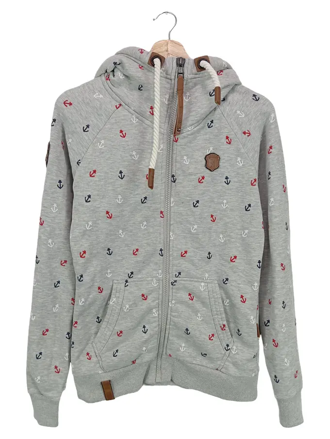 NAKETANO Damen Sweatjacke 38/M Grau Anker Kapuze Reißverschluss