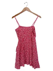 Vorschaubild 2 von Damen Freizeitkleid Gr. 34/XS Rot Blumenmuster Trägerkleid