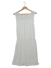 Vorschaubild 2 von Damen Sommerkleid Gr. 38 M Weiß Bohemian Midikleid Lochmuster