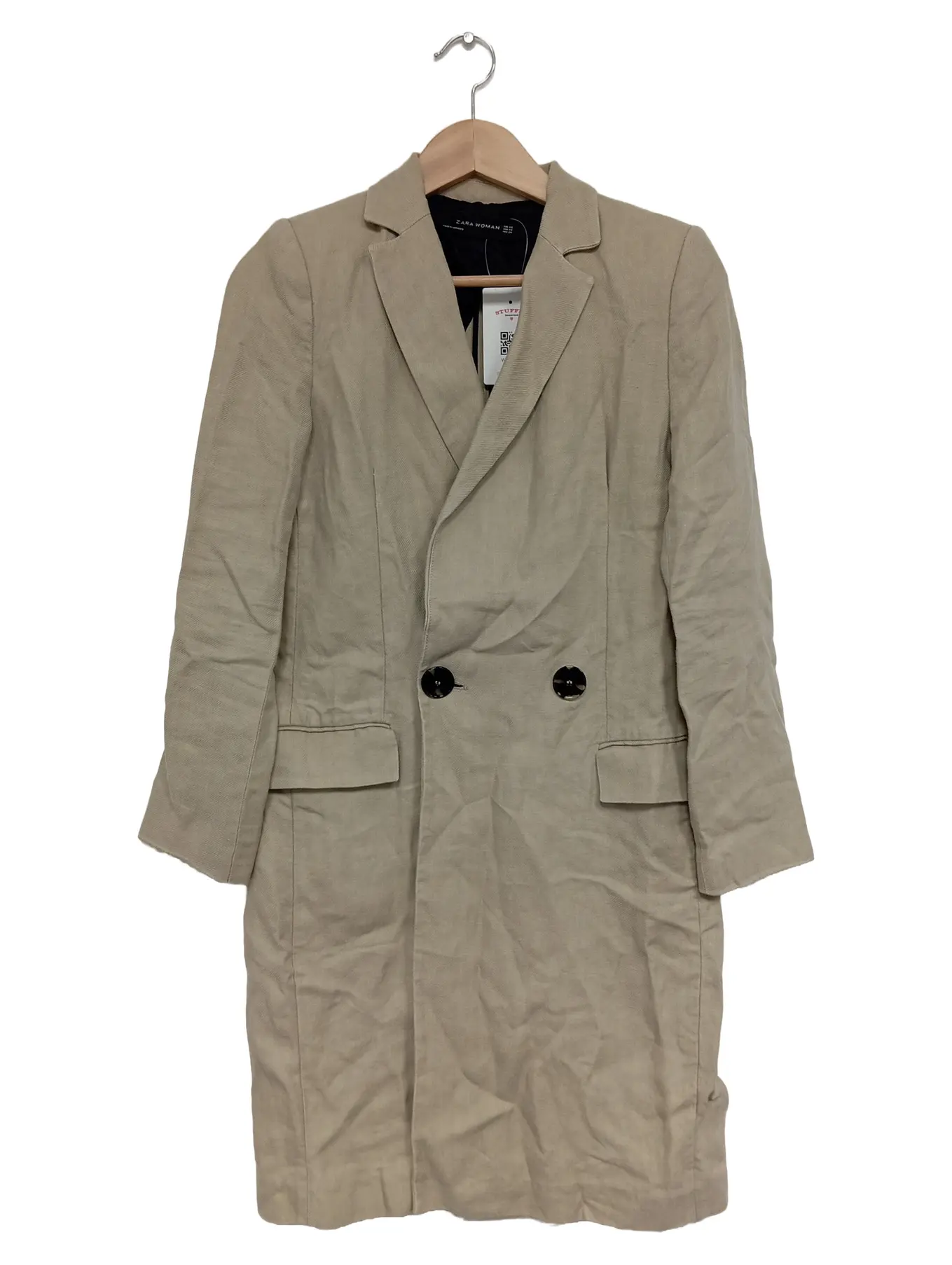 ZARA Damen Klassischer Leinen Mantel Beige Gr. 34/XS Elegant Business