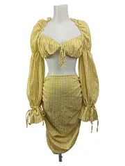 Vorschaubild 1 von Damen Sommerkleid Gr. 38/M Gelb Kariert Bohemian