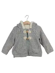 Vorschaubild 1 von Kinder Strickjacke Gr. 92 Grau Zopfstrick Kapuze Baby Mädchen