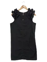 Vorschaubild 2 von Blusenkleid Damen Gr. 34;XS Schwarz Rüschen Vintage Elegant Baumwolle