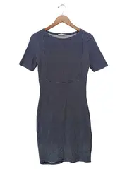 Vorschaubild 1 von Freizeitkleid Damen Blau Gestreift Gr. 38/M Baumwolle Midikleid