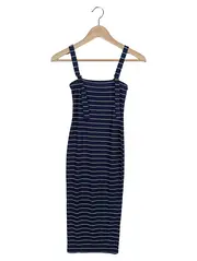 Vorschaubild 1 von Damen Schlauchkleid Gr. 38/M Blau Gestreift Midi Rippstrick