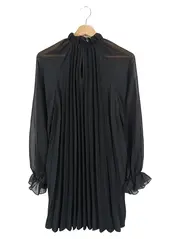 Vorschaubild 2 von Damen Blusenkleid XS 34 Schwarz Elegant Plissee Rüschen Langarm