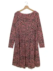 Vorschaubild 2 von Damen Freizeitkleid Gr. 40/L Rosa Tierdruck Rippstrick Midi