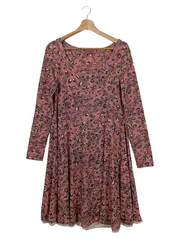 Vorschaubild 1 von Damen Freizeitkleid Gr. 40/L Rosa Tierdruck Rippstrick Midi