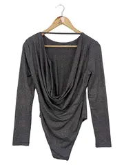Vorschaubild 2 von Damen Body Gr. 36/S Grau Elegant Langarm Glitzer Party
