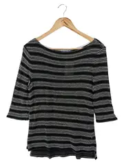 Vorschaubild 1 von Damen T-Shirt Gr. 36/S Schwarz Gestreift Viskose Casual
