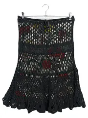 Vorschaubild 1 von A-Linienrock Damen Gr. 40/L Schwarz Lochmuster Baumwolle Leinen